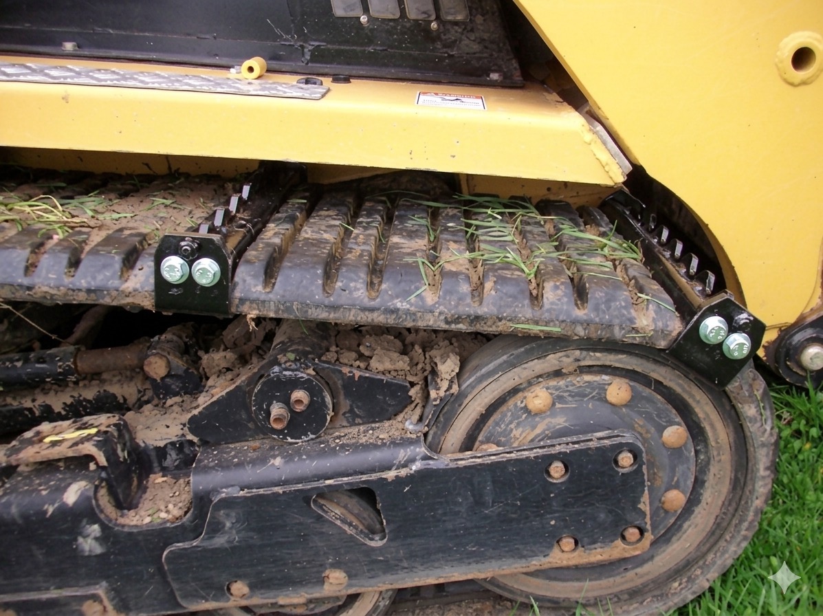 TrackGrip ice lugs on steel track excavator